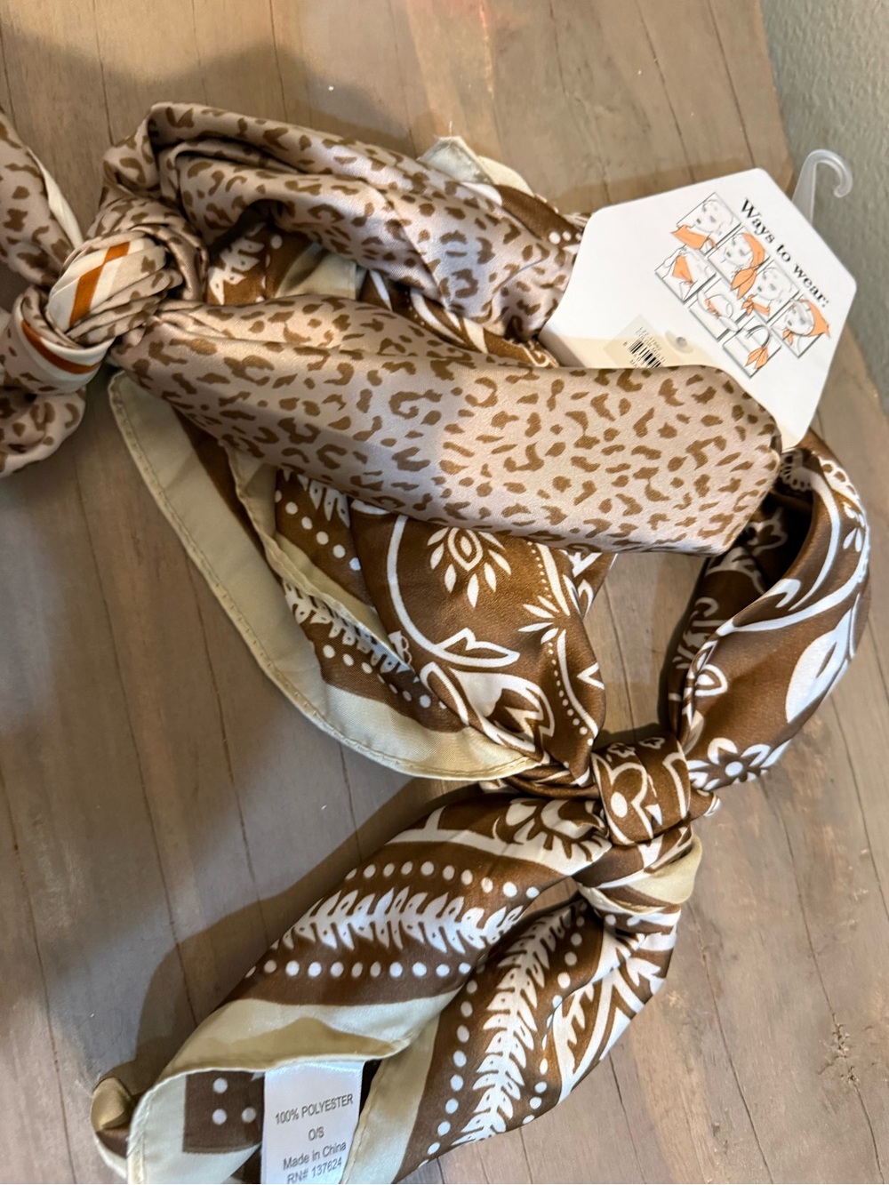 Set of Two Silky Brown & Cream Patterned Scarf